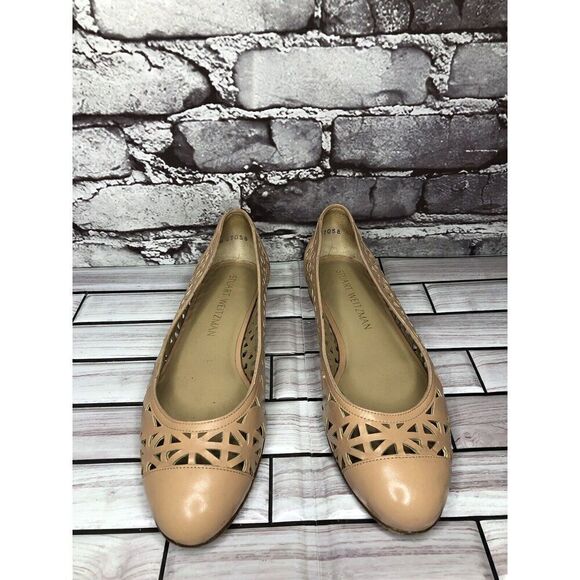 Stuart Weitzman Pink Nude Leather Laser Cut Cap Toe Ballet Flats Women’s 6.5M US - Picture 10 of 16